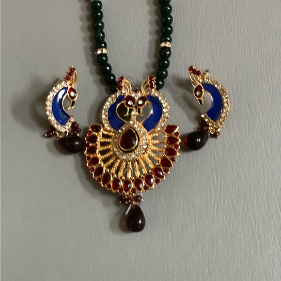 One gram 24 carat gold plated peacock design Necklace Set - Picture 7 of 7